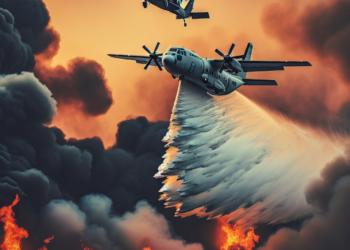 Un C 27J Spartan si un elicopter Black Hawk lupta impotriva incendiului