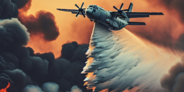 Un C 27J Spartan si un elicopter Black Hawk lupta impotriva incendiului