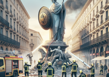 Interventie pompieri la scutul statuii Sfantul Dimitrie in Sectorul 1 FOTO