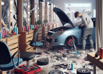Un tanar a distrus salonul cosmetic si a umblat la franele masinii