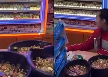 Imagini de la un protest original la o benzinarie din Bacau a incercat sa plateasca plinul cu trei galeti