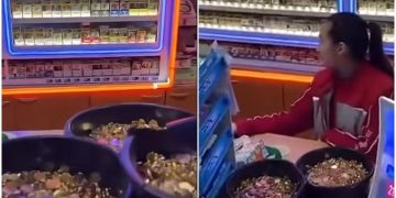 Imagini de la un protest original la o benzinarie din Bacau a incercat sa plateasca plinul cu trei galeti