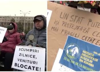 sute de persoane cu dizabilitati protesteaza in piata victoriei nemultumite de serviciile primite